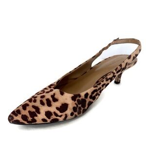 Banana Republic Cheetah Print Slingback Kitten Heel Added Black Non-Slip To Sole